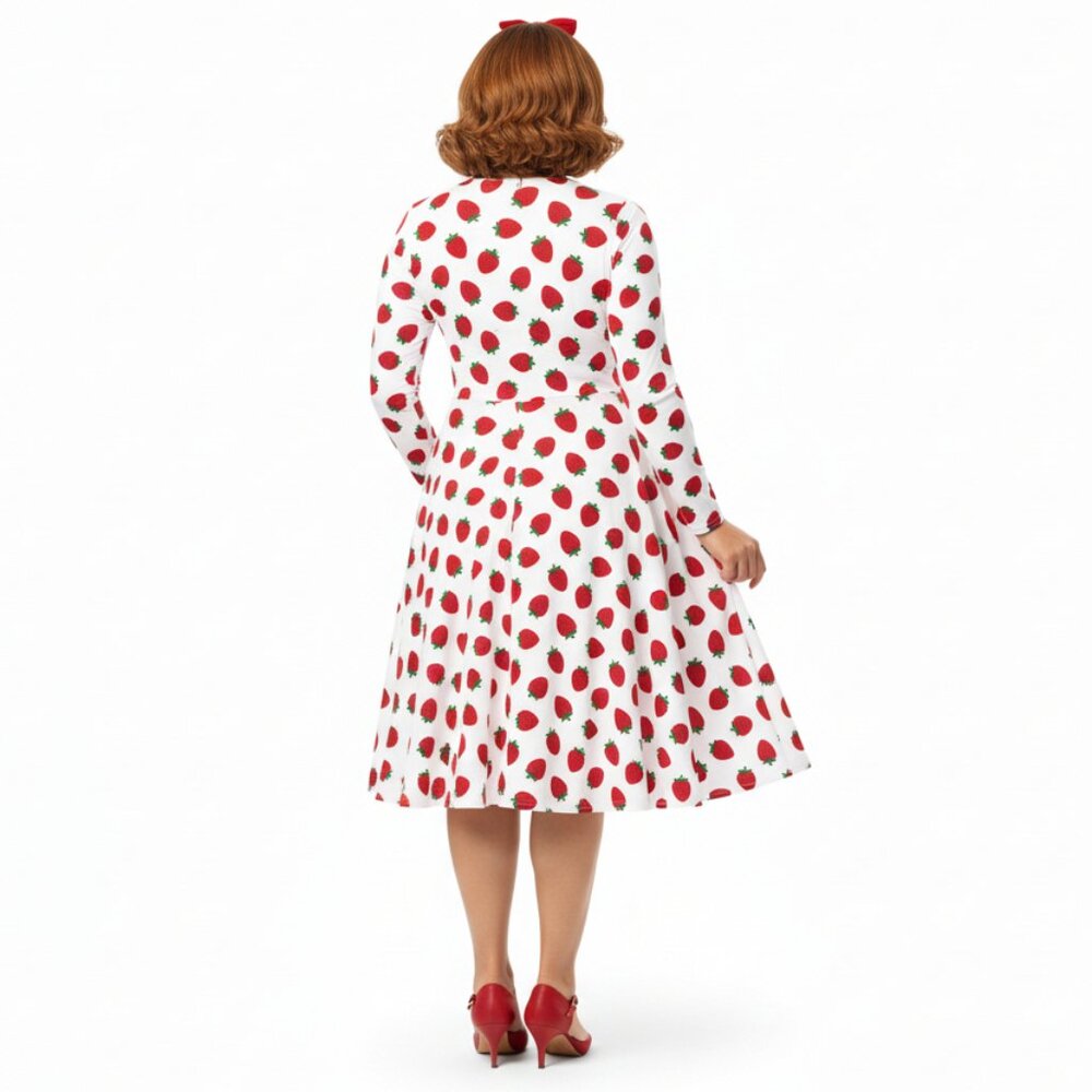 Vintage Strawberry 1950s Pinup Long Sleeve Dress - Picture 10 of 12